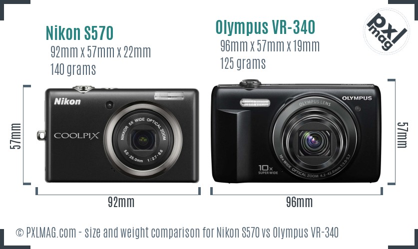 Nikon S570 vs Olympus VR-340 size comparison