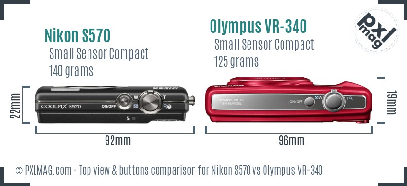 Nikon S570 vs Olympus VR-340 top view buttons comparison