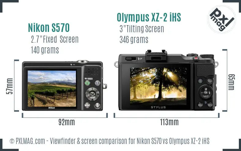 Nikon S570 vs Olympus XZ-2 iHS Screen and Viewfinder comparison