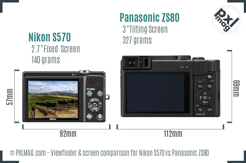 Nikon S570 vs Panasonic ZS80 Screen and Viewfinder comparison
