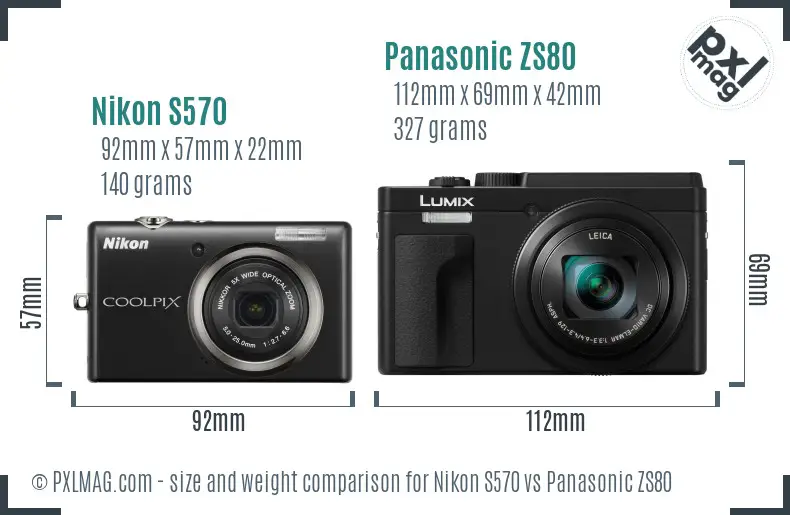 Nikon S570 vs Panasonic ZS80 size comparison