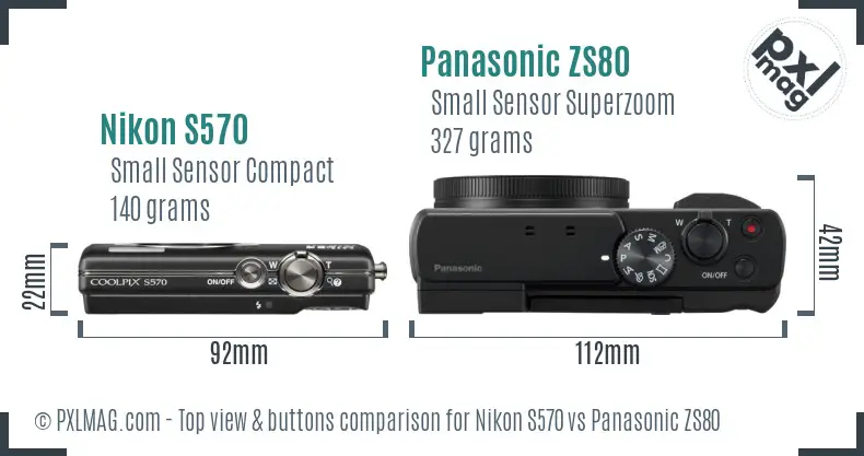 Nikon S570 vs Panasonic ZS80 top view buttons comparison