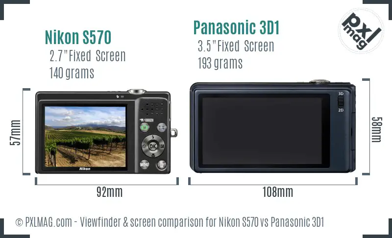 Nikon S570 vs Panasonic 3D1 Screen and Viewfinder comparison