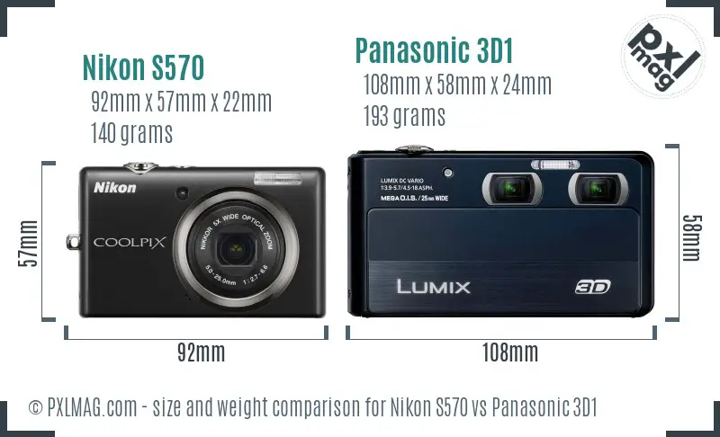 Nikon S570 vs Panasonic 3D1 size comparison