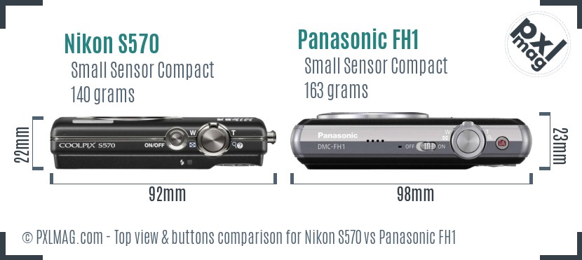 Nikon S570 vs Panasonic FH1 top view buttons comparison