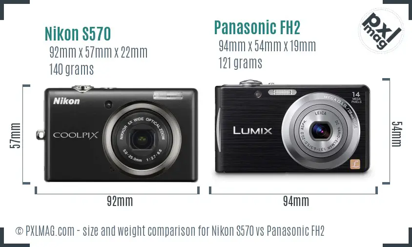 Nikon S570 vs Panasonic FH2 size comparison Nikon S570 vs Panasonic FH2 size comparison