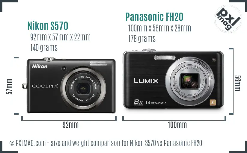 Nikon S570 vs Panasonic FH20 size comparison