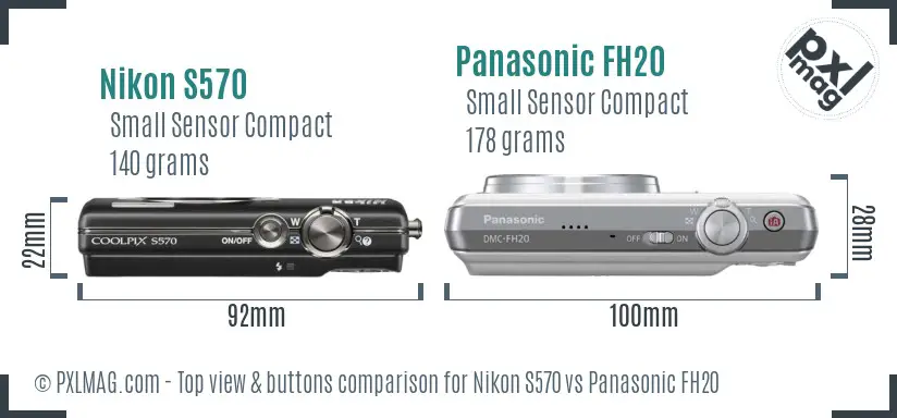 Nikon S570 vs Panasonic FH20 top view buttons comparison