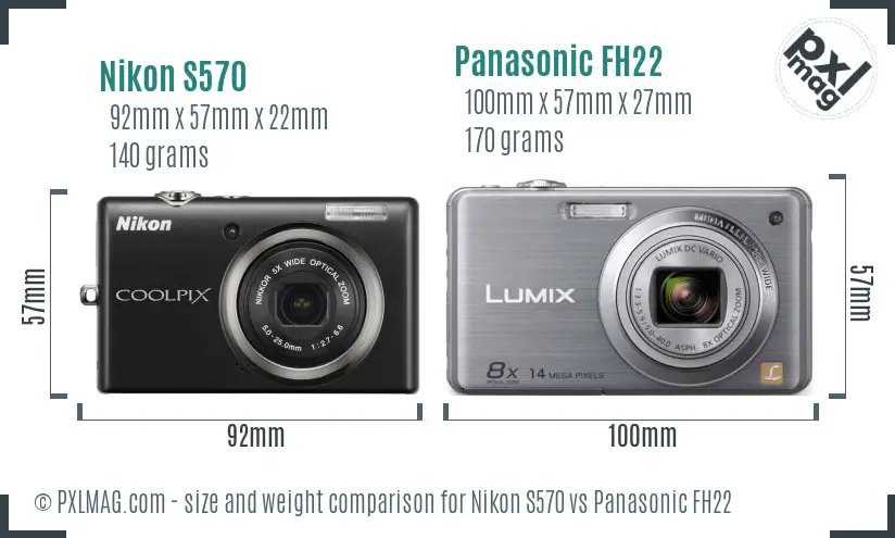 Nikon S570 vs Panasonic FH22 size comparison Nikon S570 vs Panasonic FH22 size comparison