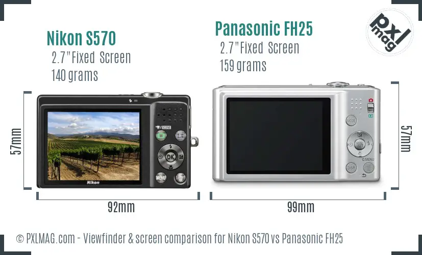 Nikon S570 vs Panasonic FH25 Screen and Viewfinder comparison