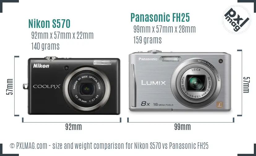 Nikon S570 vs Panasonic FH25 size comparison