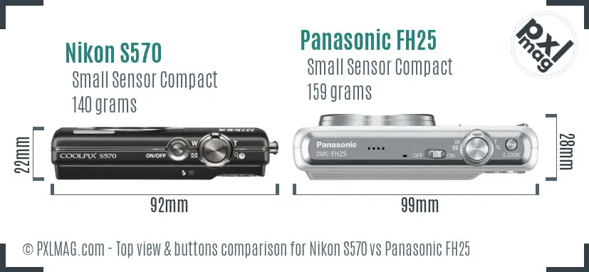 Nikon S570 vs Panasonic FH25 top view buttons comparison