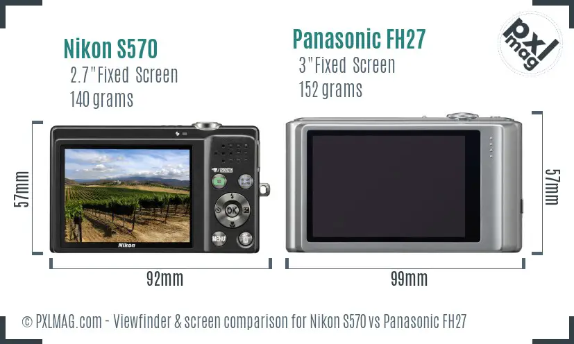 Nikon S570 vs Panasonic FH27 Screen and Viewfinder comparison