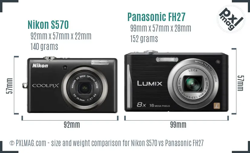 Nikon S570 vs Panasonic FH27 size comparison