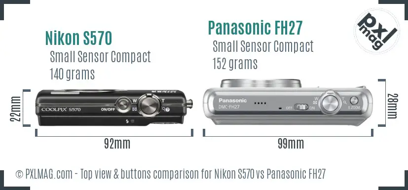Nikon S570 vs Panasonic FH27 top view buttons comparison