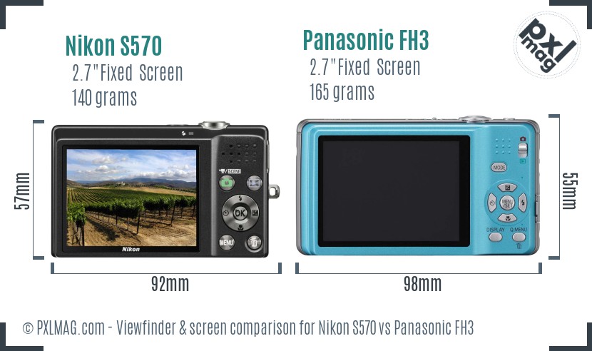 Nikon S570 vs Panasonic FH3 Screen and Viewfinder comparison