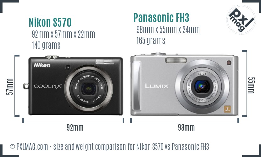 Nikon S570 vs Panasonic FH3 size comparison