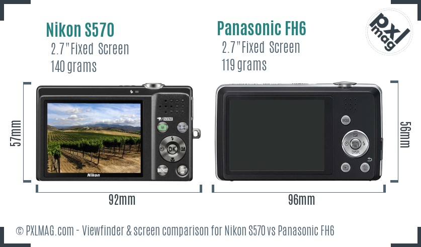 Nikon S570 vs Panasonic FH6 Screen and Viewfinder comparison