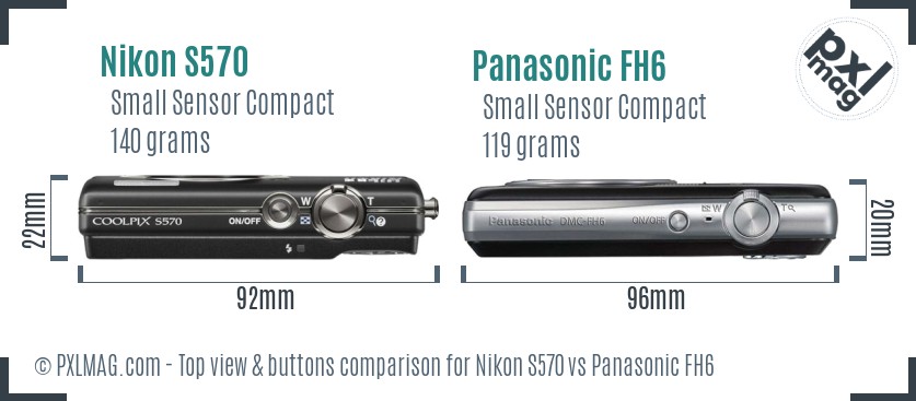 Nikon S570 vs Panasonic FH6 top view buttons comparison