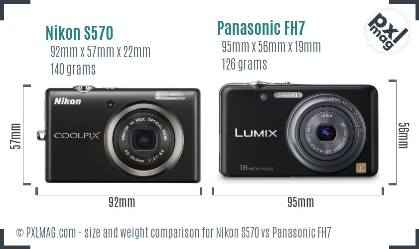 Nikon S570 vs Panasonic FH7 size comparison