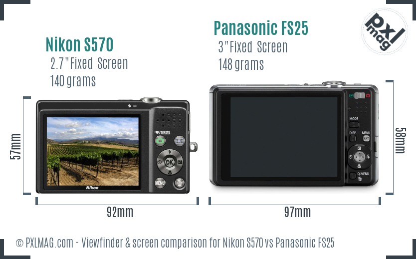 Nikon S570 vs Panasonic FS25 Screen and Viewfinder comparison