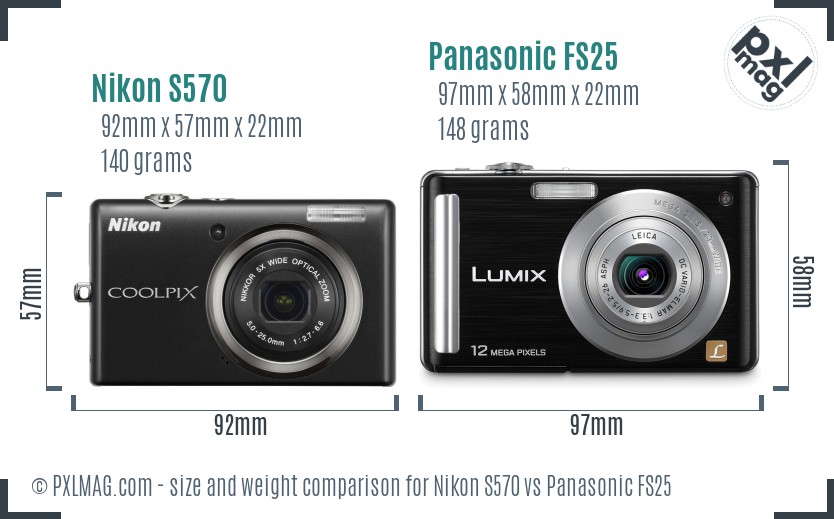 Nikon S570 vs Panasonic FS25 size comparison