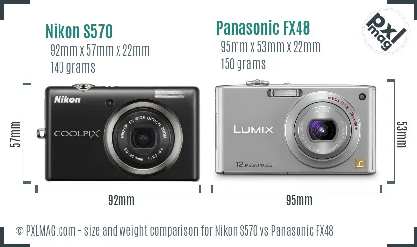 Nikon S570 vs Panasonic FX48 size comparison