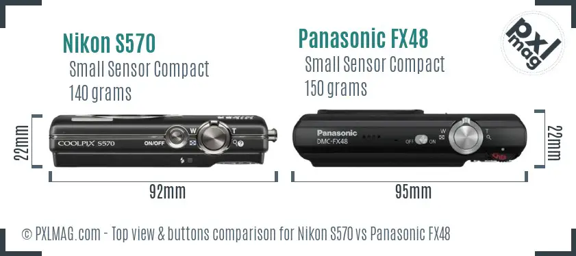 Nikon S570 vs Panasonic FX48 top view buttons comparison