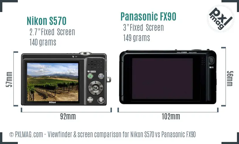 Nikon S570 vs Panasonic FX90 Screen and Viewfinder comparison