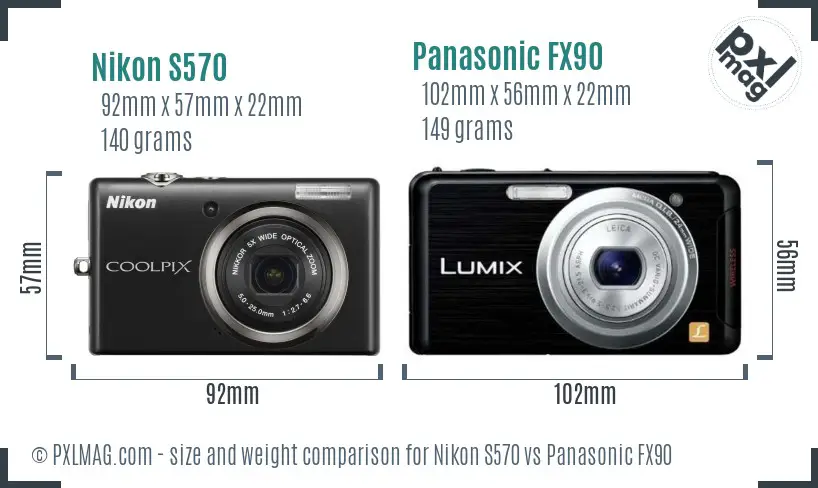 Nikon S570 vs Panasonic FX90 size comparison