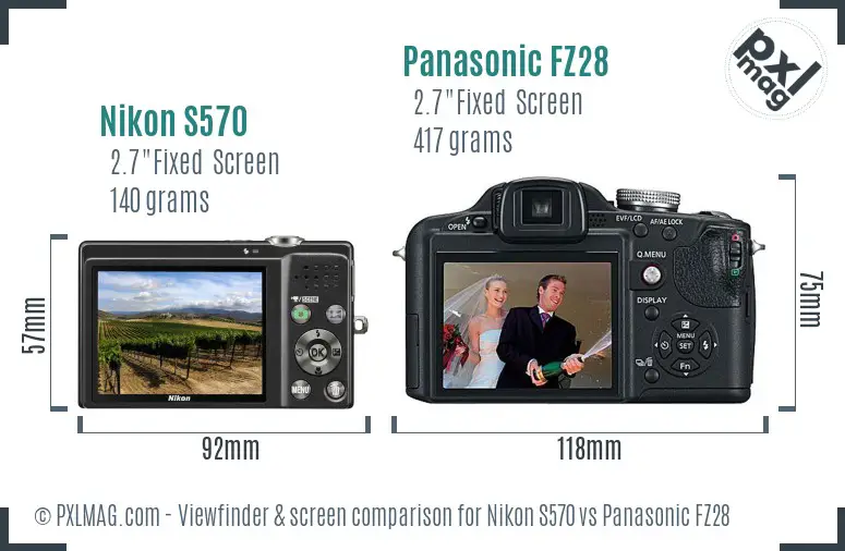 Nikon S570 vs Panasonic FZ28 Screen and Viewfinder comparison