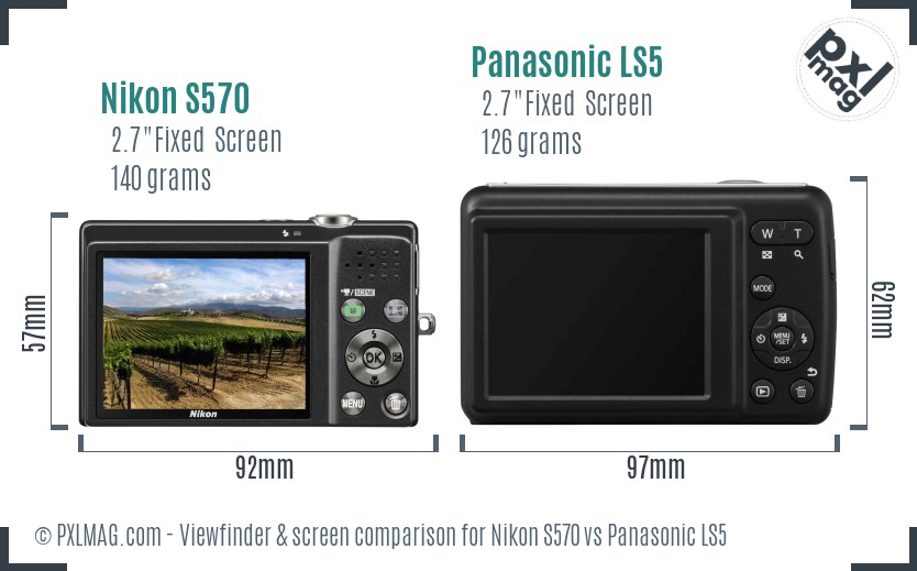 Nikon S570 vs Panasonic LS5 Screen and Viewfinder comparison