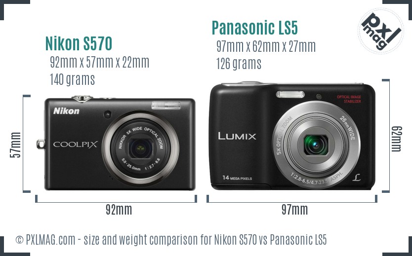 Nikon S570 vs Panasonic LS5 size comparison