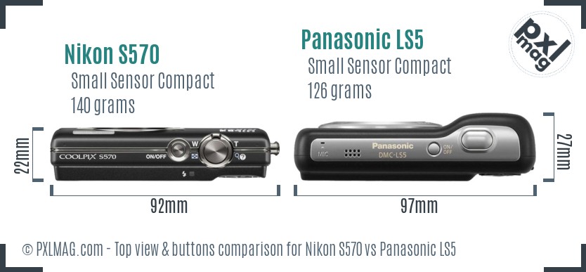 Nikon S570 vs Panasonic LS5 top view buttons comparison