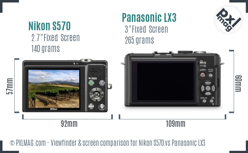 Nikon S570 vs Panasonic LX3 Screen and Viewfinder comparison