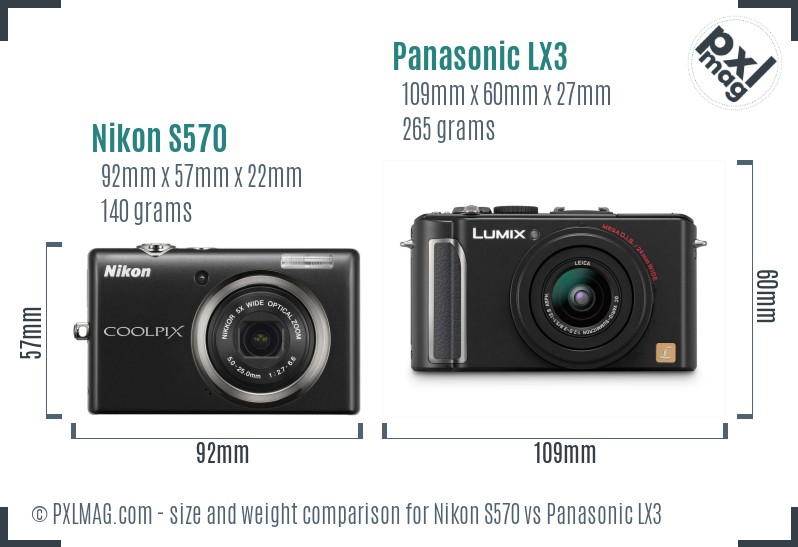 Nikon S570 vs Panasonic LX3 size comparison