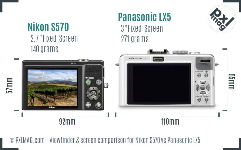 Nikon S570 vs Panasonic LX5 Screen and Viewfinder comparison