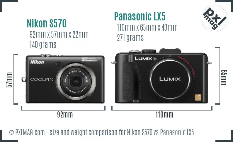 Nikon S570 vs Panasonic LX5 size comparison