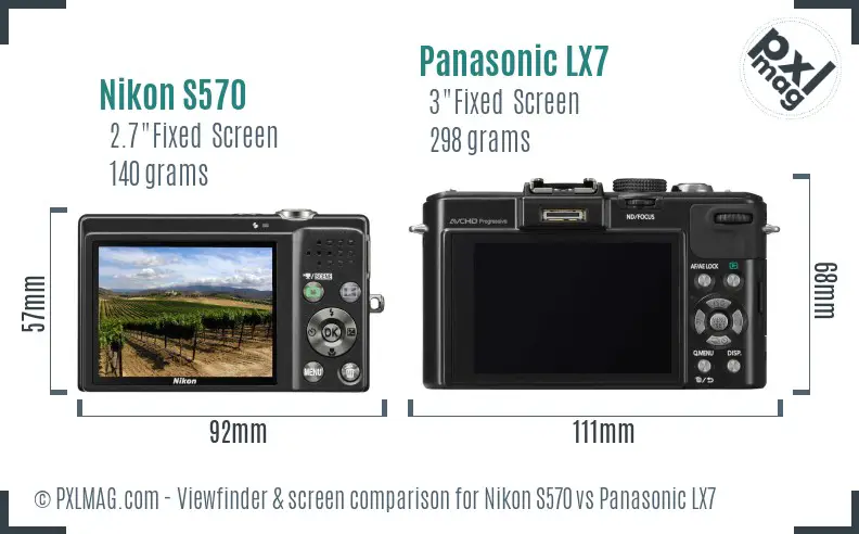 Nikon S570 vs Panasonic LX7 Screen and Viewfinder comparison