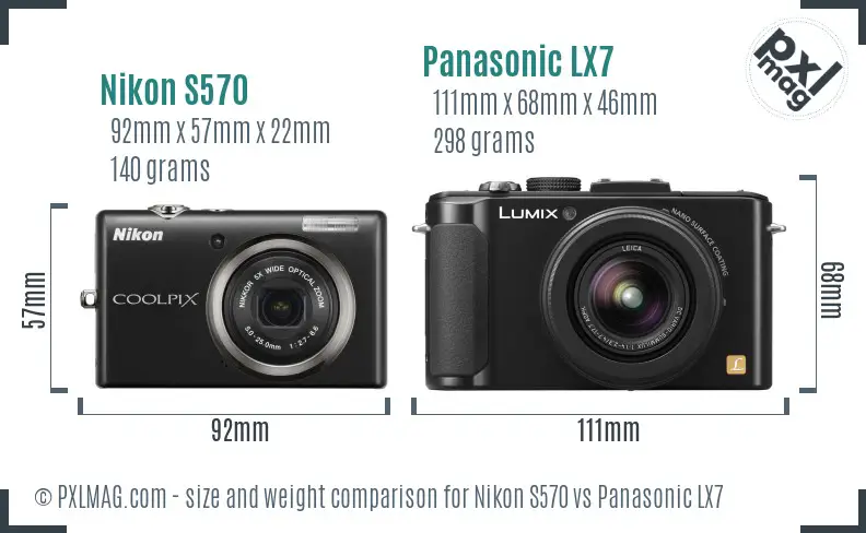 Nikon S570 vs Panasonic LX7 size comparison