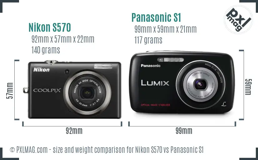 Nikon S570 vs Panasonic S1 size comparison