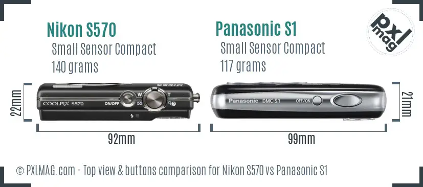 Nikon S570 vs Panasonic S1 top view buttons comparison