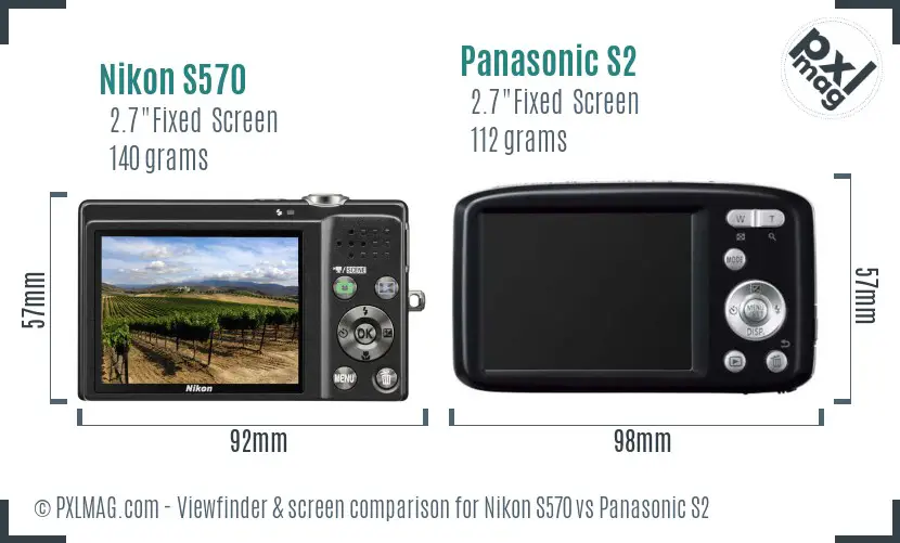 Nikon S570 vs Panasonic S2 Screen and Viewfinder comparison