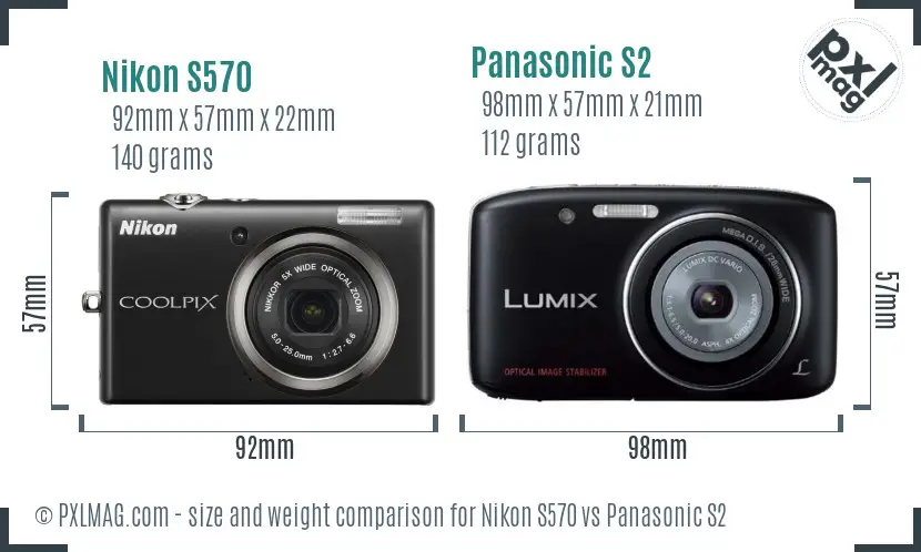 Nikon S570 vs Panasonic S2 size comparison