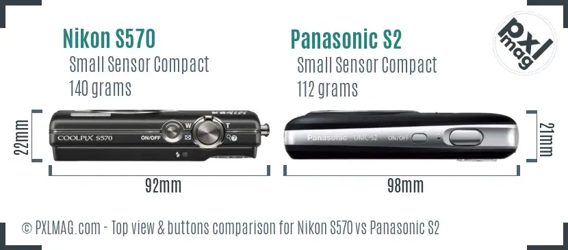 Nikon S570 vs Panasonic S2 top view buttons comparison