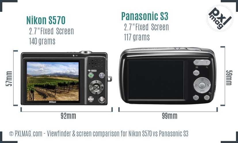 Nikon S570 vs Panasonic S3 Screen and Viewfinder comparison
