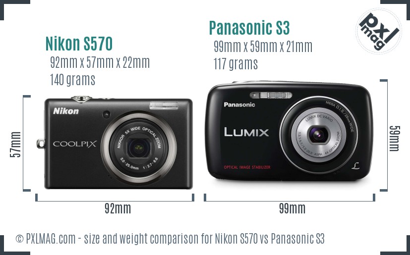 Nikon S570 vs Panasonic S3 size comparison
