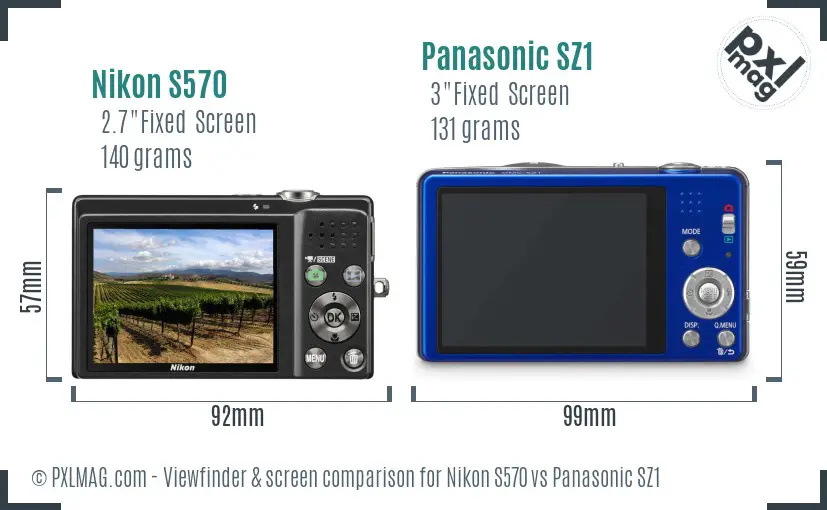 Nikon S570 vs Panasonic SZ1 Screen and Viewfinder comparison