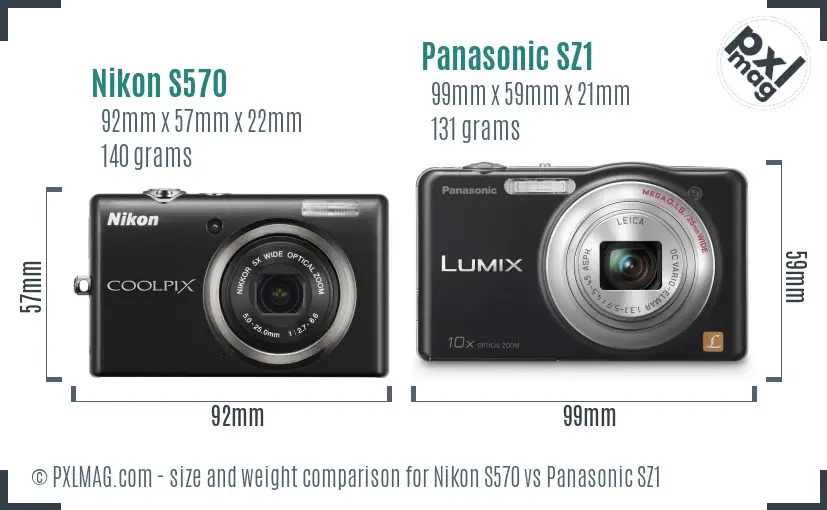 Nikon S570 vs Panasonic SZ1 size comparison