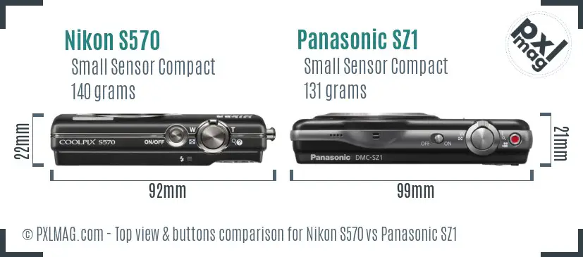 Nikon S570 vs Panasonic SZ1 top view buttons comparison
